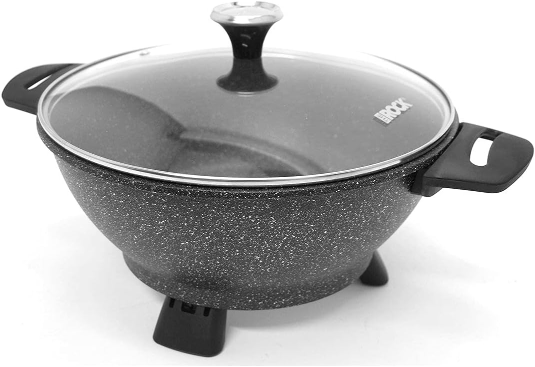 Starfrit The Rock Electric Skillet - 12" x 12" - Rock.Tec Non-Stick Cooking Surface - Tempered Glass Lid - 1200W