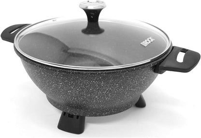 Starfrit The Rock Electric Skillet - 12" x 12" - Rock.Tec Non-Stick Cooking Surface - Tempered Glass Lid - 1200W
