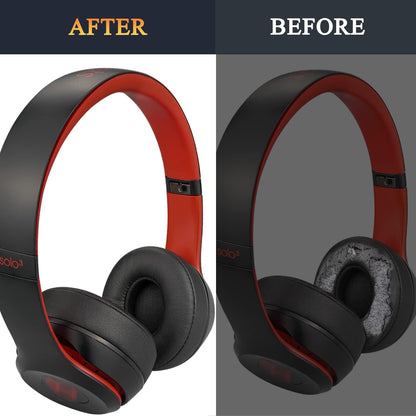 SoloWIT® Ear Pads Cushions Replacement, Earpads for Beats Solo 2 & Solo 3 Wireless On-Ear Headphones with Soft Protein Leather, Stronger Adhesive, Noise Isolation Memory Foam - Black