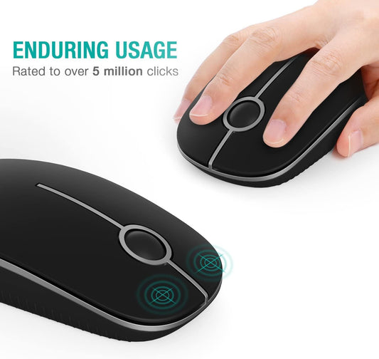 Wireless Mouse, Vssoplor 2.4G Slim Portable Computer Mice with Nano Receiver for Notebook, PC, Laptop, Computer-Black and Silver - PuriLite