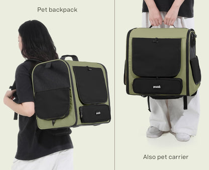 Pecute Cat Backpack, Dog Backpack Carrier with Widened Interior Space,Stable and Secure Pet Car Seat for Sitting and Lying, Breathable Pet Transport Bag Suitable for Hiking, Trekking, Car TravelGray