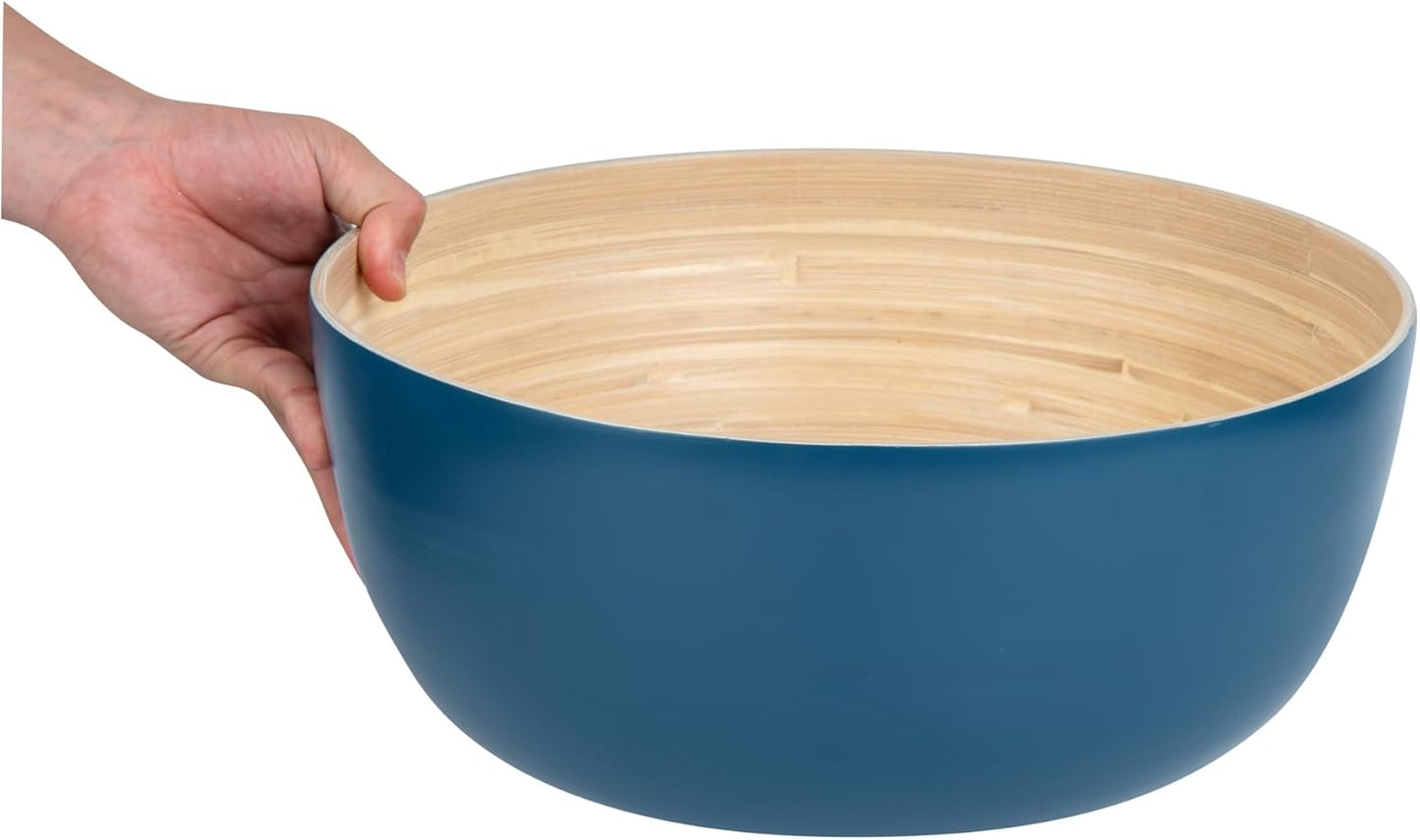Restaurantware-Bambuddha 51 Ounce Extra Large Salad Bowl, 1 Heavy-Duty Round Salad Bowl - Sustainable, Reusable, Blue Bamboo Serving Dish, for Serving Salads, Fruits, and Appetizers