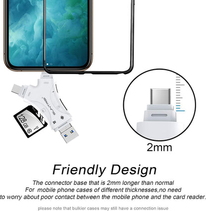 SD Card Reader for iPhone/ipad/Android/Mac/Computer/Camera,4 in1 Micro SD Card Reader Trail Camera Viewer, Portable Memory Card Reader SD Card Adapter for SD and TF Cards(White) (White)