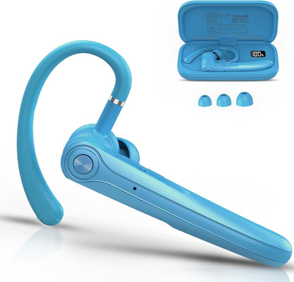 Bluetooth Headset, Wireless Bluetooth Earpiece with ENC Noise Canceling Mic, 120Hrs Talk Single-Ear Headphones, LED Display, IP7 Waterproof Hand-Free Earphone for Business/Trucker/Driver, Red