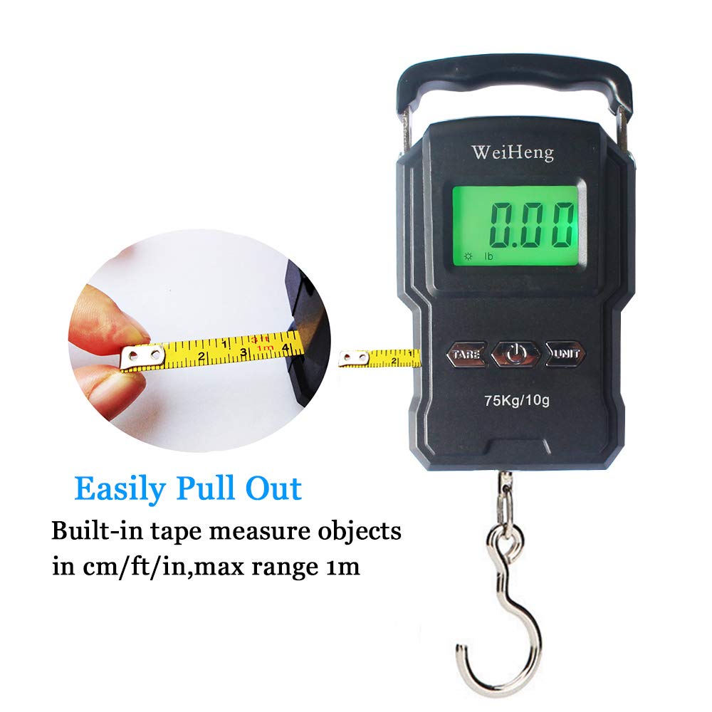 YYGJ Rechargeable Lugagge Scale Portable Electronic Hook Scale Digital Hanging Bag Luggage Weight Scale Fishing Scale with Measuring Tape 165Lb Black