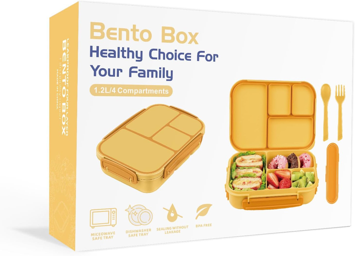 Amathley Lunch Box Kids,Bento Box Adult Lunch Box,Leakproof Lunch Containers for Adults/Kids/Toddler,1200ML-4 Compartments bento Lunch box with Utensil,Microwave & Dishwasher Safe(Dark Gray)