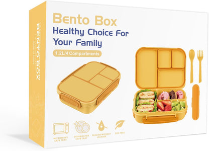 Amathley Lunch Box Kids,Bento Box Adult Lunch Box,Leakproof Lunch Containers for Adults/Kids/Toddler,1200ML-4 Compartments bento Lunch box with Utensil,Microwave & Dishwasher Safe(Dark Gray)