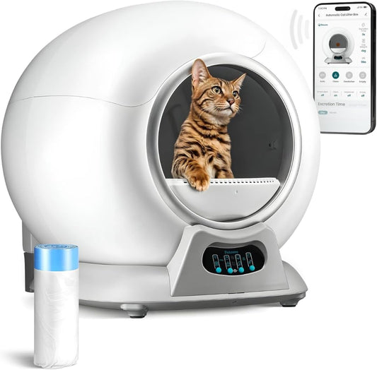 PetCove Self Cleaning Litter Box - Automatic Cat Litter Box up to 75L, App‑Control Cat Litter Box with Integrated Safety Protection, Advanced Odor Control & Smart Weight Monitoring with Cat Litter Bag