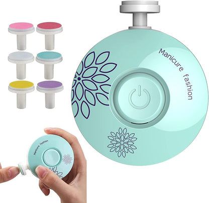 Baby Electric Nail Trimmer, Baby Nail File Electric Nail Trimmer, Baby Nail Trimmer for Infant and Toddler, Electric Nail File Drill for Baby No Sharp Claws Hurt, Low Noise 6 Replaceable Grinding Heads, Blue