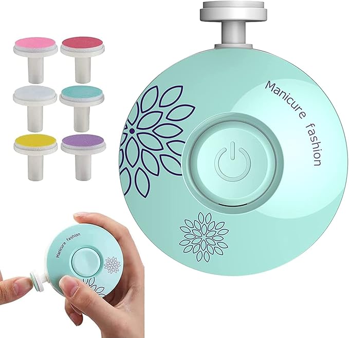 Baby Electric Nail Trimmer, Baby Nail File Electric Nail Trimmer, Baby Nail Trimmer for Infant and Toddler, Electric Nail File Drill for Baby No Sharp Claws Hurt, Low Noise 6 Replaceable Grinding Heads, Blue