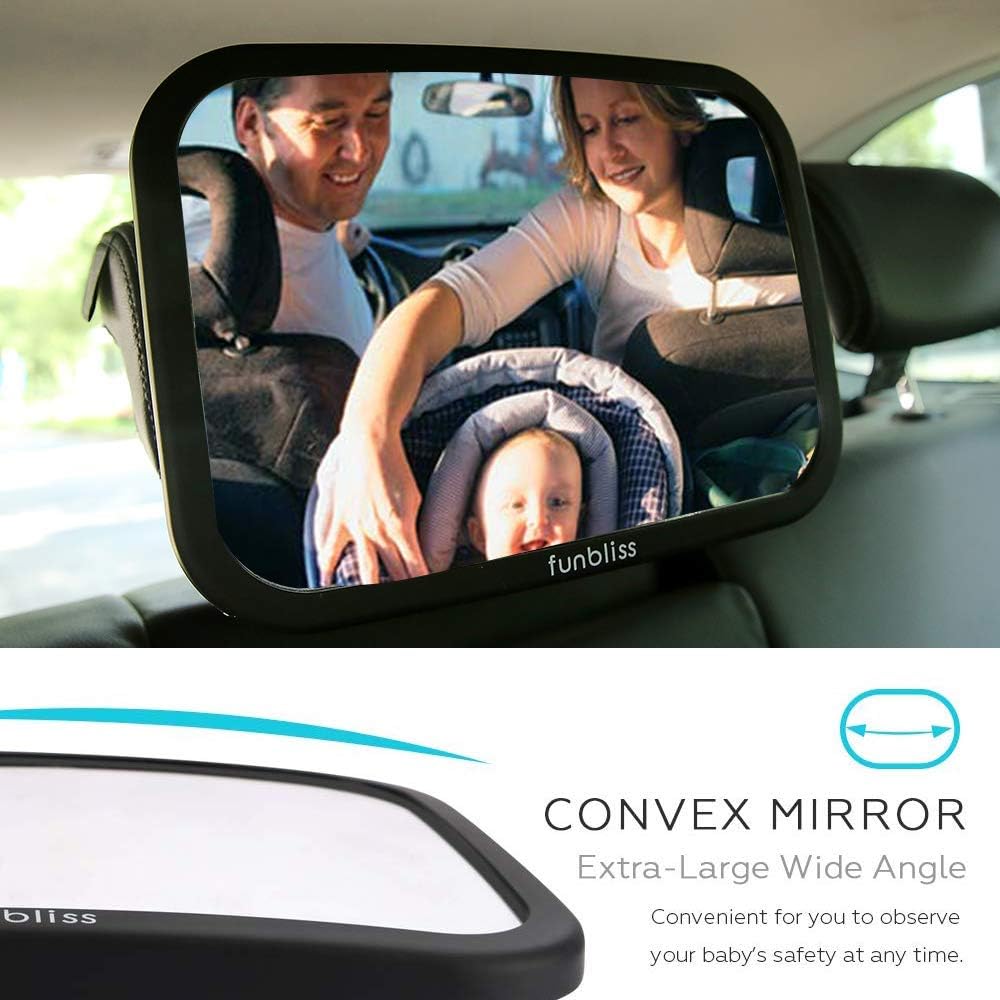 Funbliss Baby Car Mirror for Rear Facing Seat,360° Rotation, Safety CertifiedShatterproof Acrylic Glass, Clear Wide View,Infant Car Mirror for Car Seat Rear Facing,Baby Vehicle Mirror