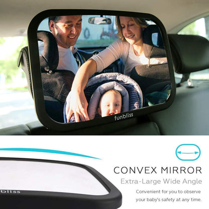 Funbliss Baby Car Mirror for Rear Facing Seat,360° Rotation, Safety CertifiedShatterproof Acrylic Glass, Clear Wide View,Infant Car Mirror for Car Seat Rear Facing,Baby Vehicle Mirror