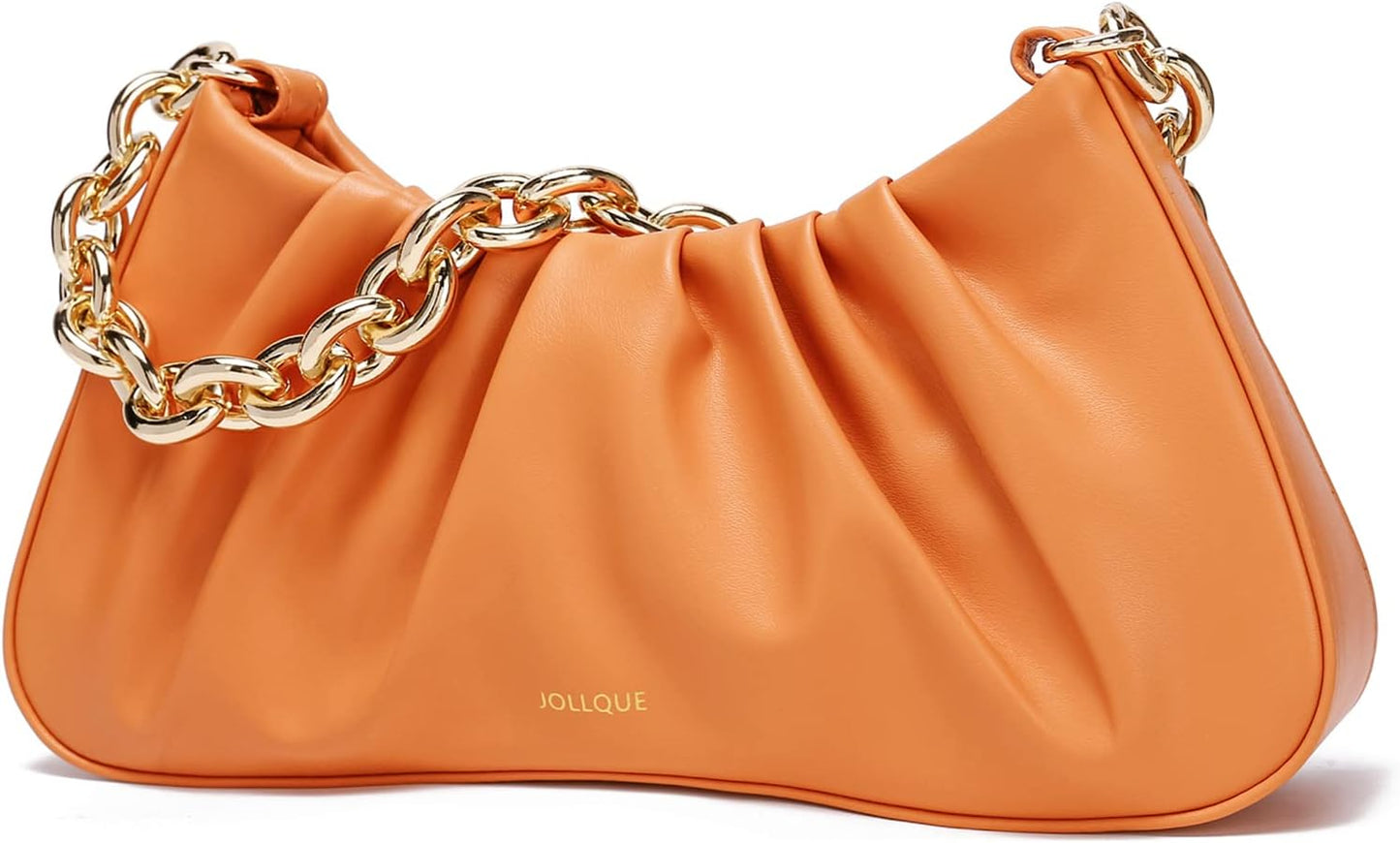 JOLLQUE Shoulder Bag for Women,Small Leather Handbag Purse,Gold Chain Evening Clutch