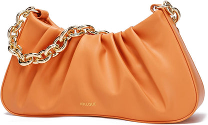 JOLLQUE Shoulder Bag for Women,Small Leather Handbag Purse,Gold Chain Evening Clutch