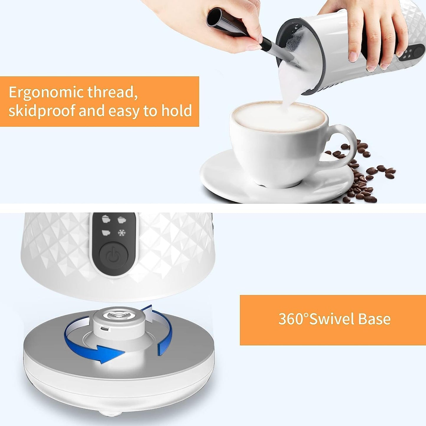 Milk Frother Electric,FLEVO 4 in 1 Automatic Milk Frother,240ml Hot&Cold Milk Foamer,with Temperature Control for Latte,Cappuccinos,Macchiato,Silent Operation