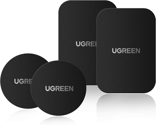 UGREEN Metal Plate for Magnetic Car Mount Cell Phone Magnet Holder with Strong Adhesive Sticker, 2 Round and 2 Rectangle Black