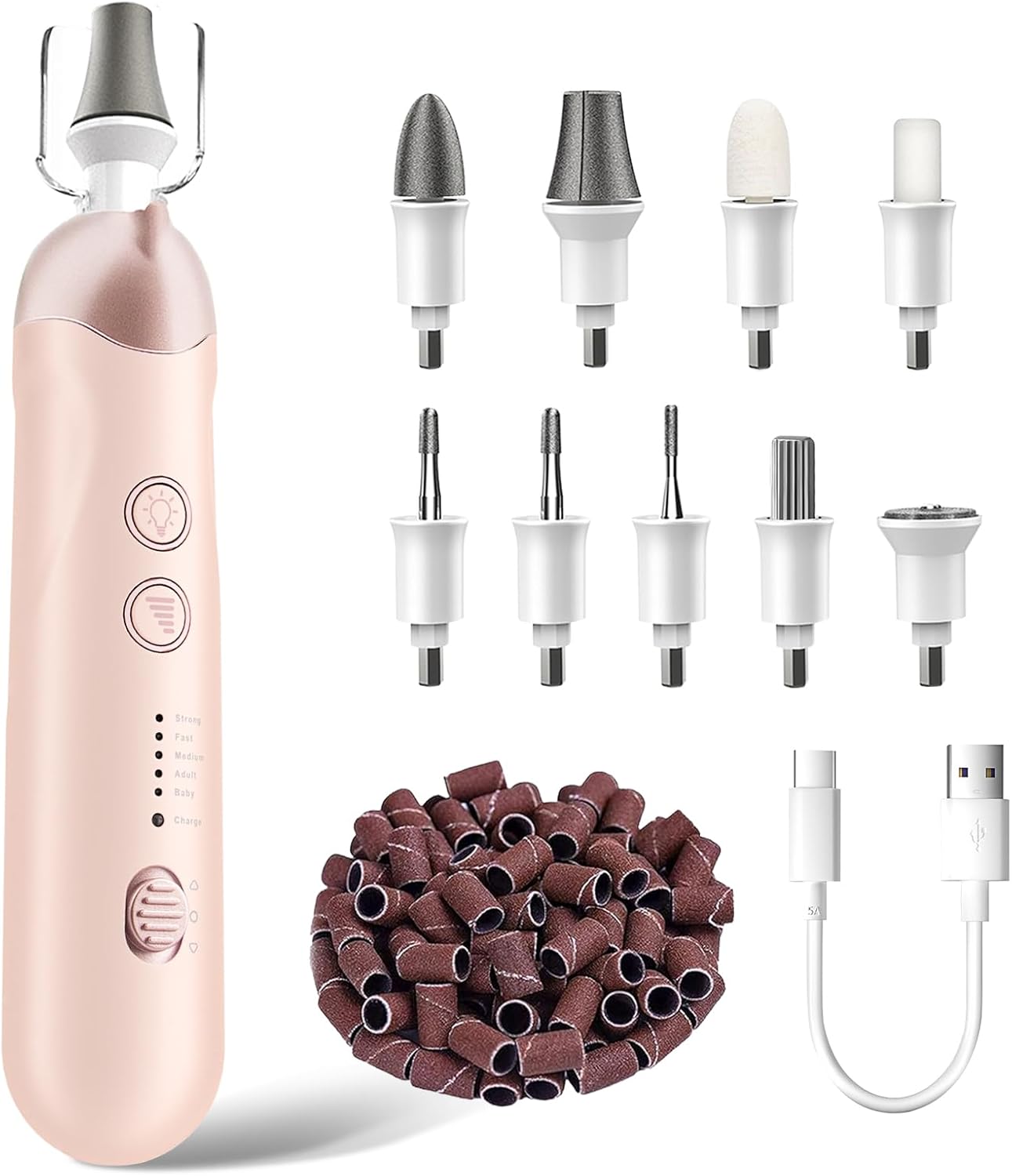 Professional Manicure Pedicure Kit, Cordless Electric Nail File Set, Rechargeable Pedicure Tools for feet, 5 Speeds Hand Foot Care Nail Drill for Thick Nail Toenail Cuticle Women Men Baby Pets