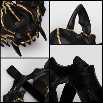 Joukavor Wolf Skull Mask Animal Skeleton Mask Japanese Mask Werewolf Mask (A-Black)