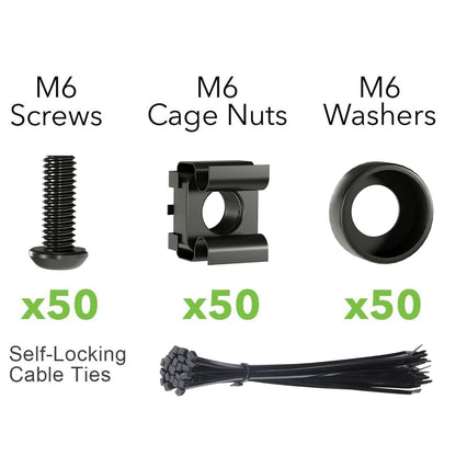 XOOL 50 PCS M6 x16mm Rack Mount Cage Nuts, Screws and Washers for Rack Mount Server Cabinet,Rack Mount Server Shelves,Routers,Rack Mount Screws and Square Insert Nuts,Self-Locking Cable Ties for Free
