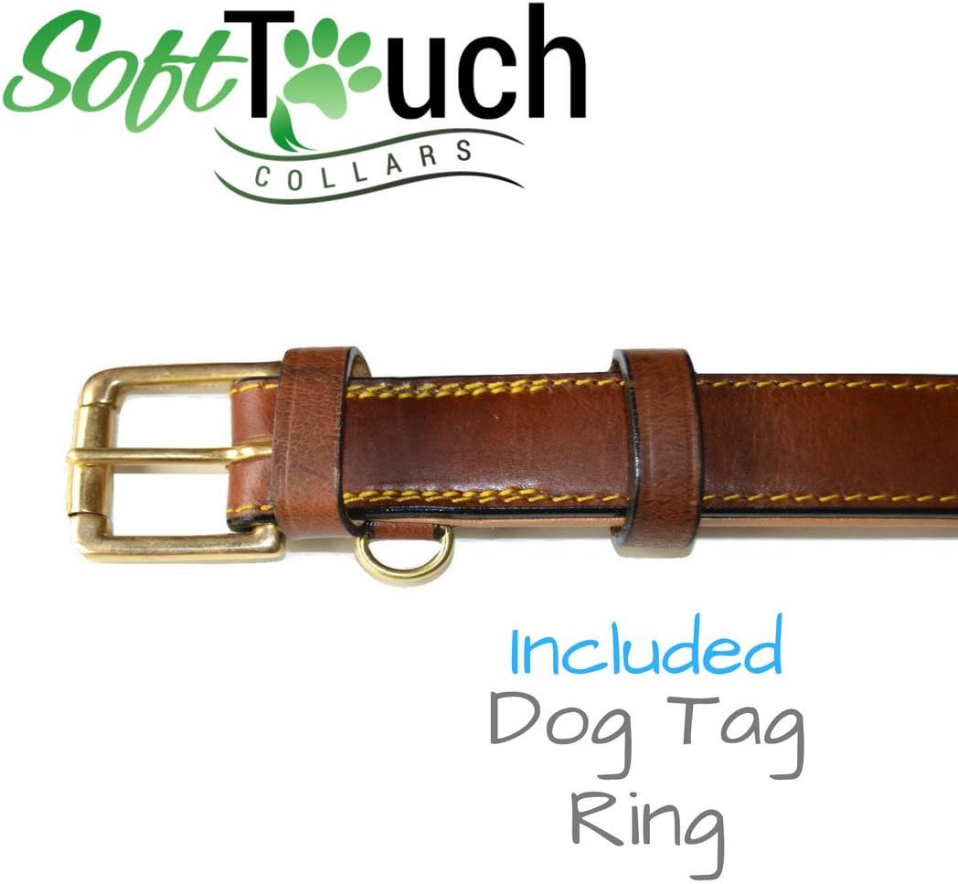 Soft Touch Collars Padded Leather Dog Collar, Large Brown - Genuine Real Leather, 24" Long x 1.5 Wide, Fits Neck Size 18" to 21" Inches