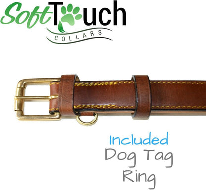 Soft Touch Collars Padded Leather Dog Collar, Large Brown - Genuine Real Leather, 24" Long x 1.5 Wide, Fits Neck Size 18" to 21" Inches