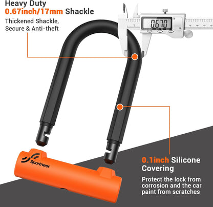 Sportneer Bike Lock: 17mm Heavy Duty Bike U Lock - High-Security Anti-Theft with 12mm x1.5m Steel Cable, 8''x5'' Compact Design, Includes Mounting Bracket for Mountain/Road/Folding/Electric Bikes