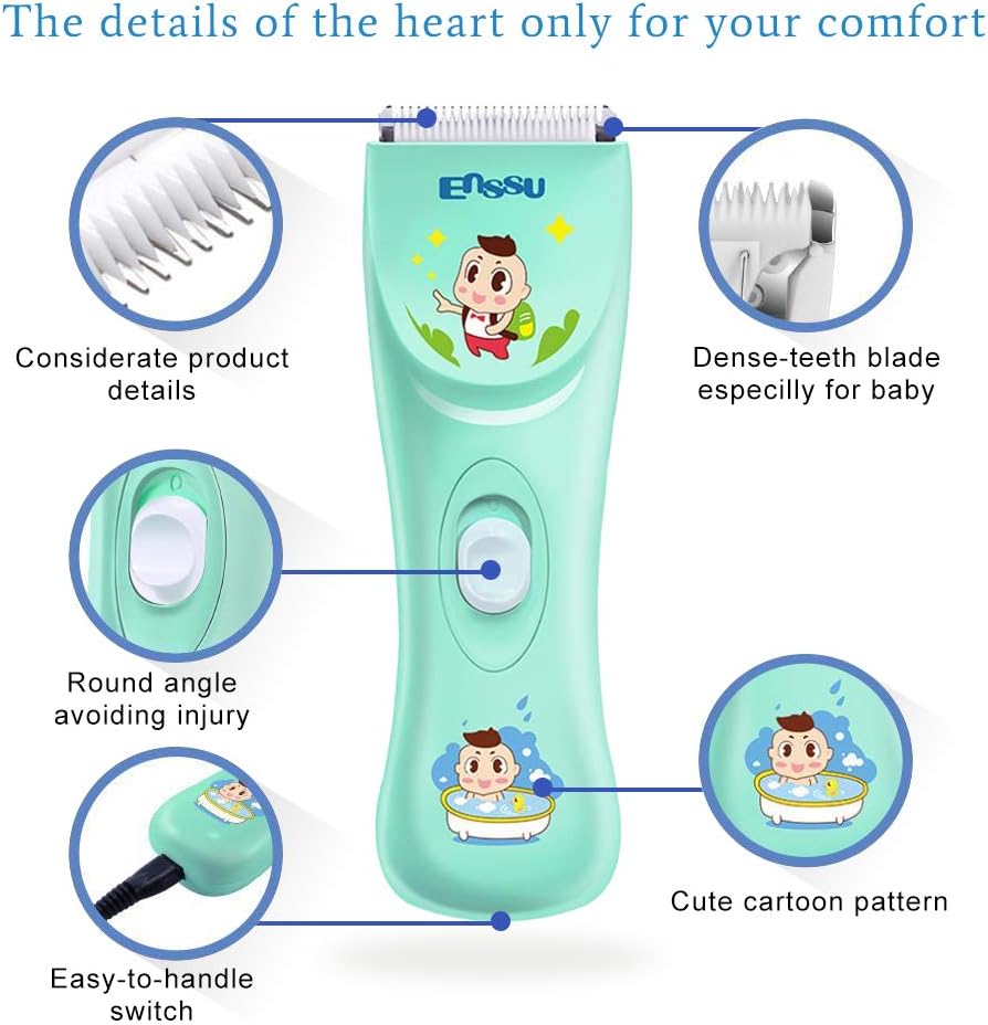 ENSSU Quiet Baby Hair Clippers Lower Noise Haircut Trimmers for Children with Autism and Sensory Sensitivity, Babies Infant Kids Waterproof Hair Cutting Kits