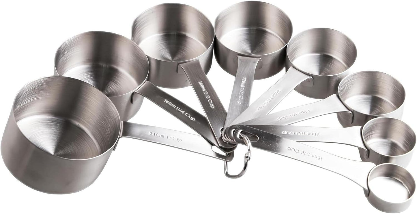 Smithcraft Measuring Cup Set of 8 Stainless Steel Measuring Cups18/8(304) Steel Material Heavy Duty 8 Measuring Cups and 1 Ring Set of 9