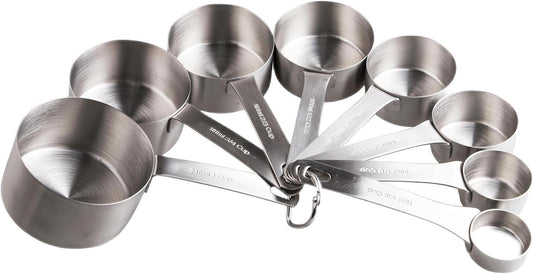 Smithcraft Measuring Cup Set of 8 Stainless Steel Measuring Cups18/8(304) Steel Material Heavy Duty 8 Measuring Cups and 1 Ring Set of 9