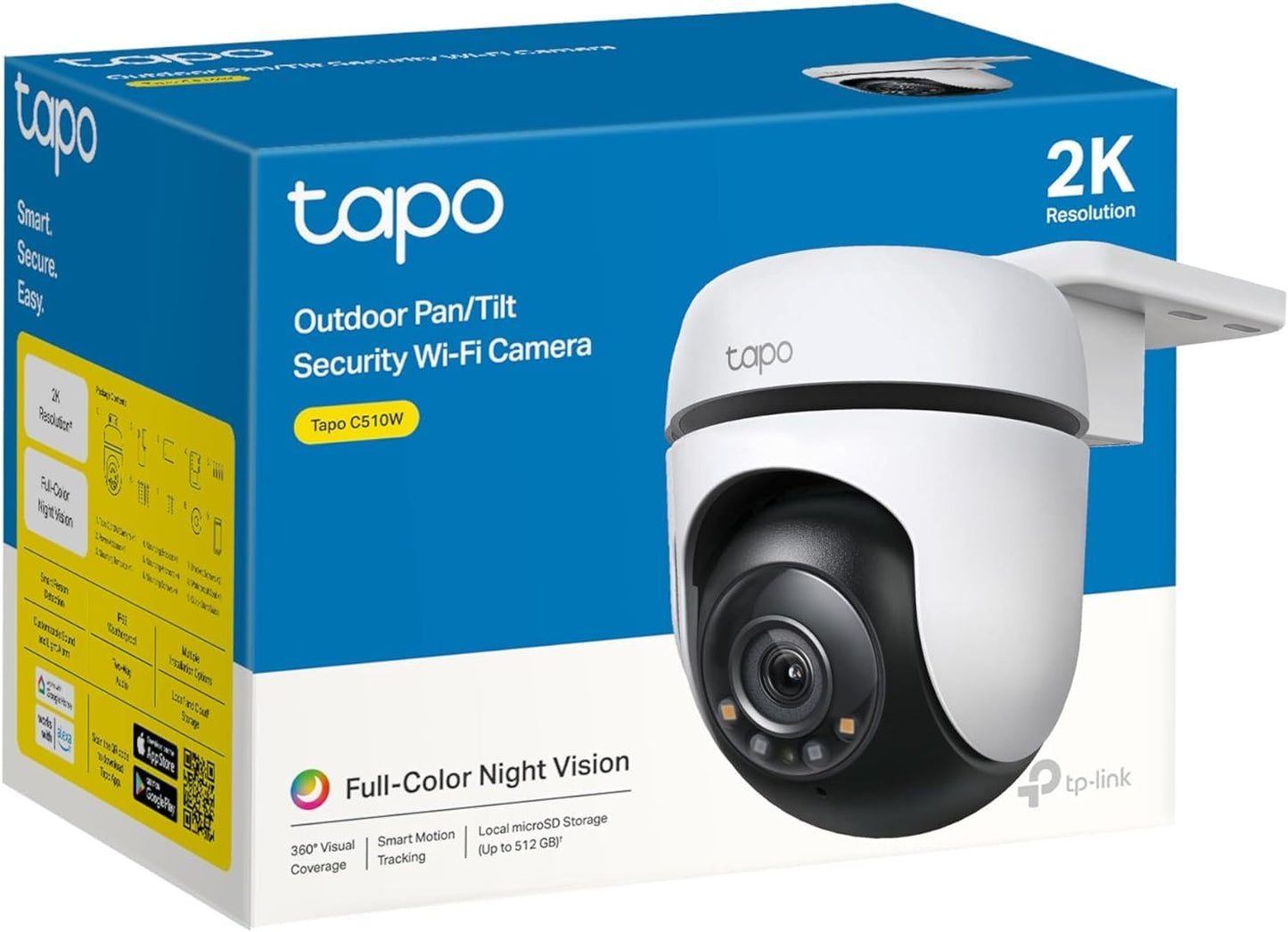 TP-Link Tapo 2K QHD Pan/Tilt Outdoor Wired Security Wi-Fi Camera, 360° Visual Coverage, Starlight Full-Color Night Vision Up to 98ft, Person/Pet/Venicle Detection,Physical Privacy Mode(Tapo C520WS)