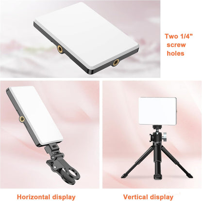 TONEOF Portable Selfie Light,Rechargable 60 LED Phone Light with Clip & Double 1/4" Screw Hole,2500k-9000K Dimmable Camera Light for iPhone,Android,Laptop,Tablet,Selfie/Video Conference