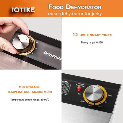 Electric Food Dehydrator, Commercial Freeze Dryer with 12H Timer, 30-90℃ Temperature Control, Stainless Steel Fruit Dryer for Jerky, Beef, Herb, Vegetables, Dog Treats