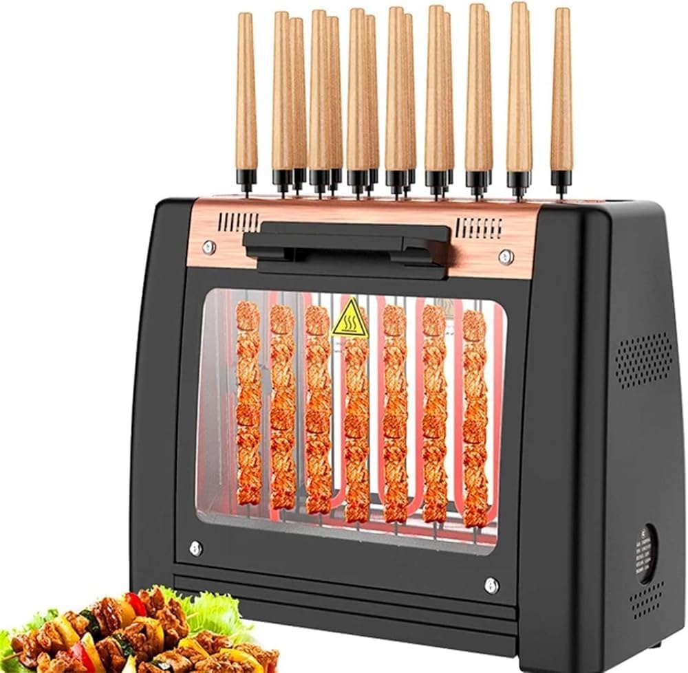 Electric Barbecue Grill, 1200W Smokeless Vertical Grill with Automatic Rotating Skewers, Ideal for Kebabs and Roasts, Easy to Clean