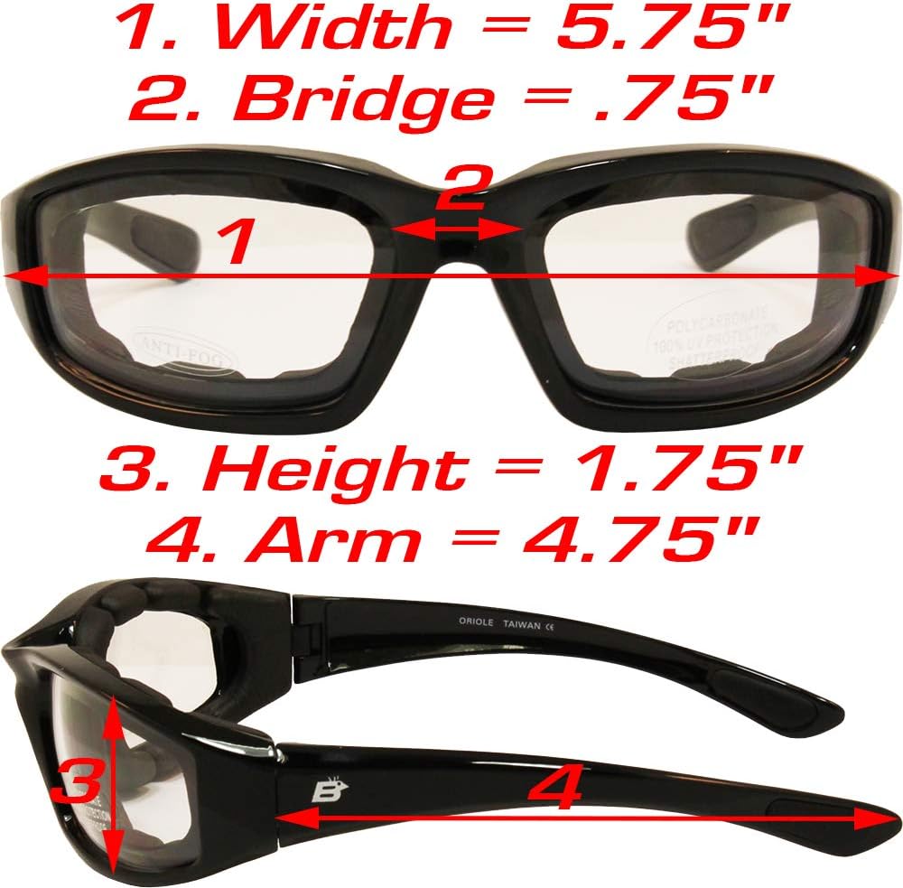 Birdz Eyewear Oriole Padded Motorcycle Riding Sunglasses Gloss Black Frames Red G-Tech Reflective Lenses