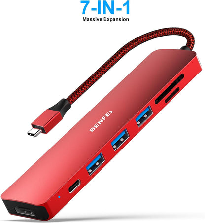 BENFEI USB C HUB 7in1, USB C HUB Multiport Adapter with USB-C to HDMI, USB-C to SD/TF Card Reader/3*USB 3.0/100W Power Delivery, Compatible with iPhone 15 Pro/Max, MacBook, iPad Pro, iMac, S23, XPS17