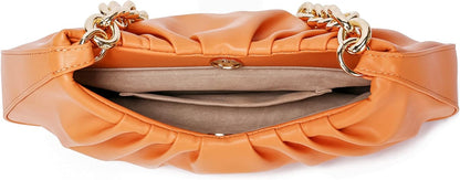 JOLLQUE Shoulder Bag for Women,Small Leather Handbag Purse,Gold Chain Evening Clutch