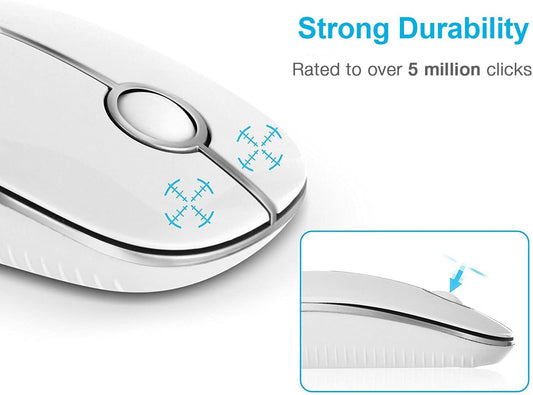 Wireless Mouse, Vssoplor 2.4G Slim Portable Computer Mice with Nano Receiver for Notebook, PC, Laptop, Computer (White and Silver) - PuriLite
