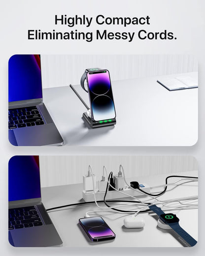 Intoval Wireless Charging Station,3 in 1 Charger for Apple iPhone/iWatch/Airpods,iPhone16,15,14,13,12,11 (Pro,Pro Max)/XS/XR/XS,iWatch10/9/8/Ultra2/1/7/6/SE/5/4/3/2,Airpods Pro2/Pro/3/4 (A3,Black)