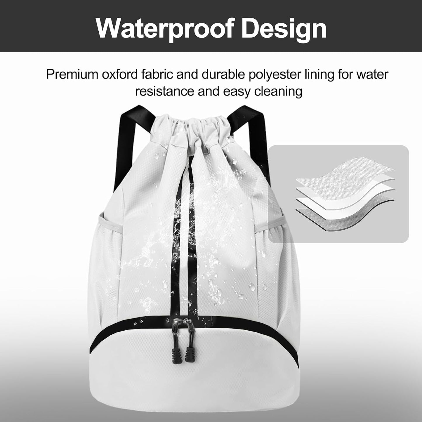 Hoedia Sports Drawstring Backpack - String Swim Gym Bag with Shoes Compartment and Wet Proof Pocket for Women/Men