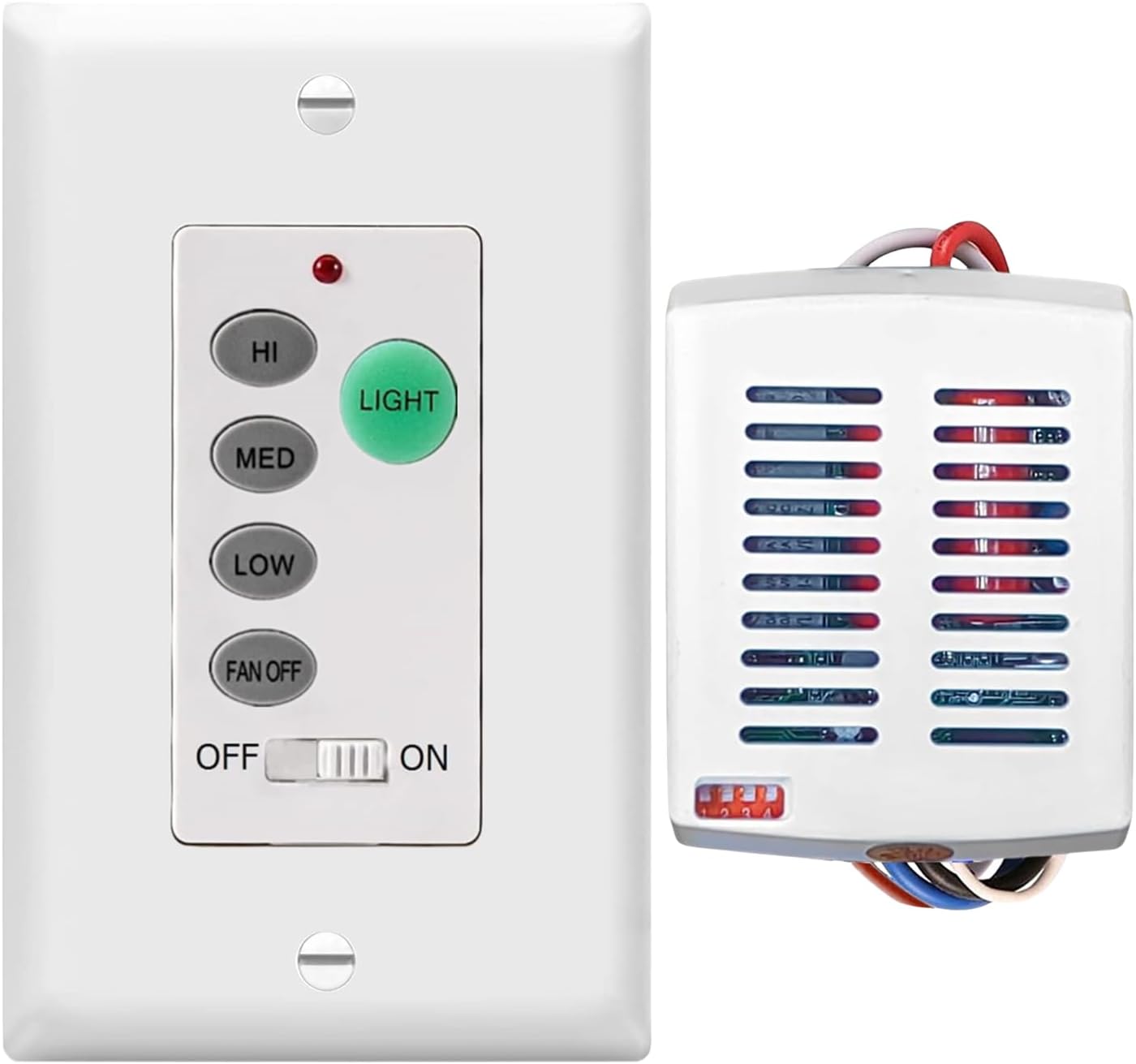 Universal Ceiling Fan Wall Remote Control 3 Speed Light Dimmer Switch 4-DIP Compatible with Hampton Bay, Harbor Breeze, Hunter (Wall Remote Control Only)