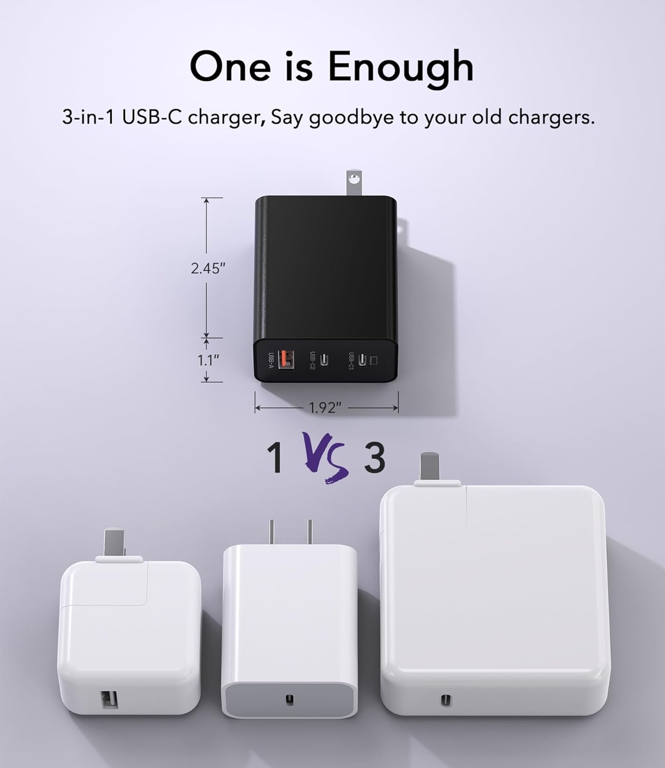 USB C Charger, 65W GaN+ PD Fast Wall Charger Block with 6.56ft USB C to C Cable, USB C Charger for MacBook Pro/Air, iPhone 16/15/14/13, iPad Pro, Dell XPS, Steam Deck, Galaxy S24/S23, Pixel 8/7
