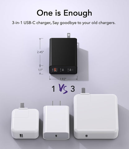 USB C Charger, 65W GaN+ PD Fast Wall Charger Block with 6.56ft USB C to C Cable, USB C Charger for MacBook Pro/Air, iPhone 16/15/14/13, iPad Pro, Dell XPS, Steam Deck, Galaxy S24/S23, Pixel 8/7