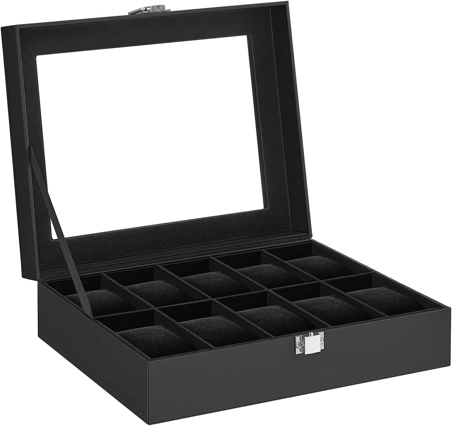 SONGMICS Watch Box, 6-Slot Watch Case, Watch Box Organizer, Black Synthetic Leather, Greenish Gray Lining UJWB06BK