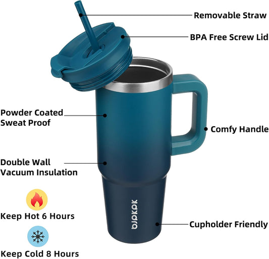 BJPKPK Tumbler with Handle and Straw 30oz Insulated Tumbler Cups with Lid Stainless Steel Travel Coffee Mug,Indigo Black