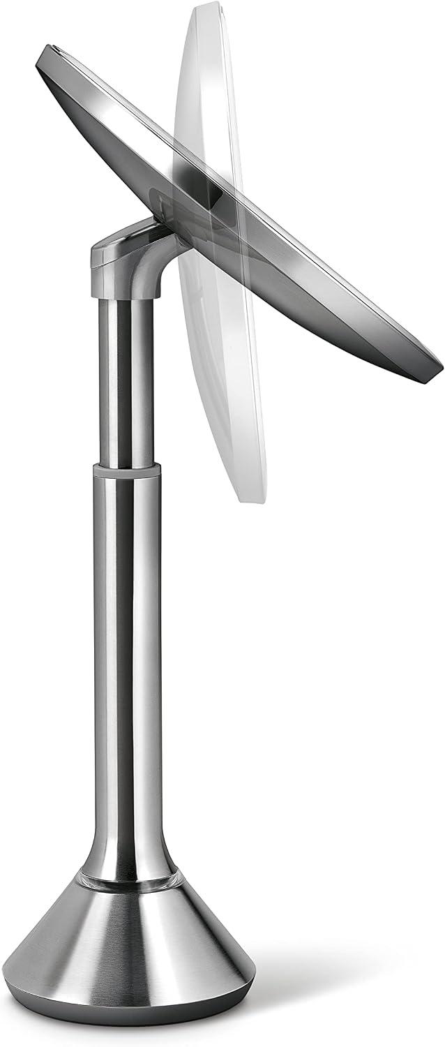 simplehuman 8" Round Sensor Makeup Mirror with Touch-Control Dual Light Settings, 5x Magnification, Rechargeable and Cordless, Brushed Stainless Steel, 8"