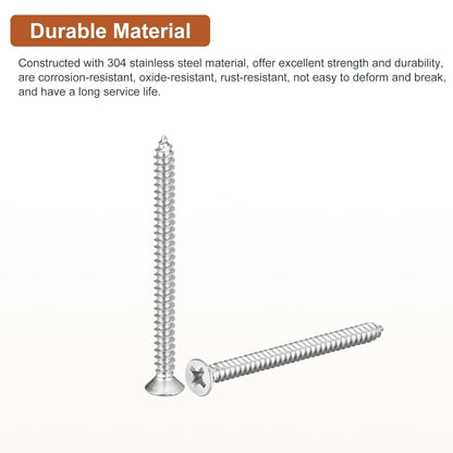 DTGN 100Pcs #6x1/2 Flat Head Wood Screws, 304 Stainless Steel Phillips Self Tapping Screws - Good for Woodworking, Furniture - Silver
