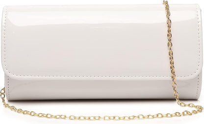 MUDUO Patent Leather Envelope Clutch Purse Shiny Candy Foldover Clutch Evening Bag for Women (7018-Silver)