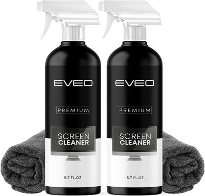 EVEO® Screen Cleaner Spray Kit (Streak-Free) TV Screen Cleaner for Smart TV, LCD, LED, OLED | Computer Spray and Wipe Microfiber Cloth for Monitor, Laptop, iPad, Car & More - 1 Pack