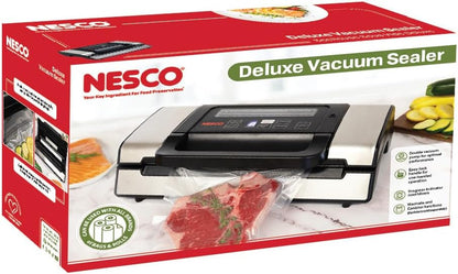 Nesco Deluxe Food VS-12 Vacuum Sealer, 130 Watts, Kit Bags & Viewing Lid, Compact, Silver