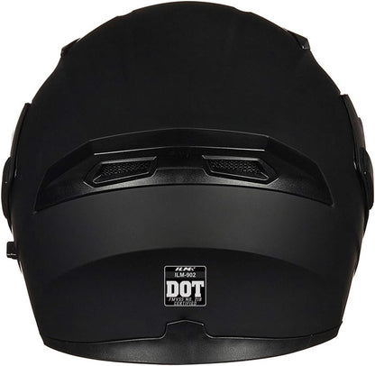 ILM Motorcycle Dual Visor Flip up Modular Full Face Helmet DOT with 7 Colors (L, Matte Black)